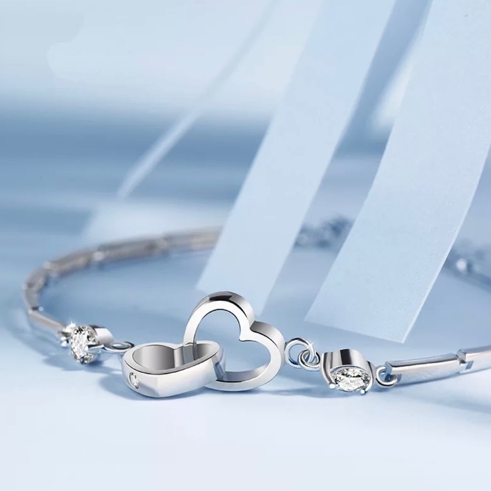 💝925 Sterling Silver Double Heart Bracelet 💝 - Picture 5 of 6